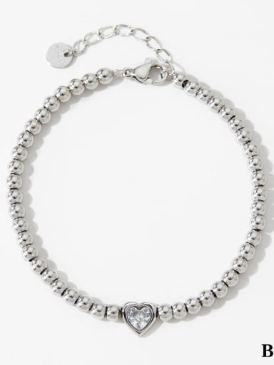 Love Bead Chain Silver Bracelet B175 Stainless steel Cubic Zirconia Geometric Dainty Link Bracelet