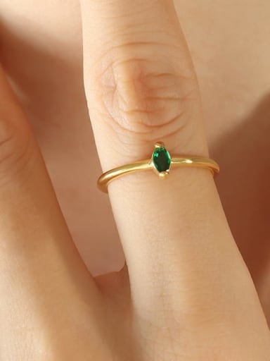 A425 gold green nano ring Titanium Steel Cubic Zirconia Irregular Minimalist Band Ring