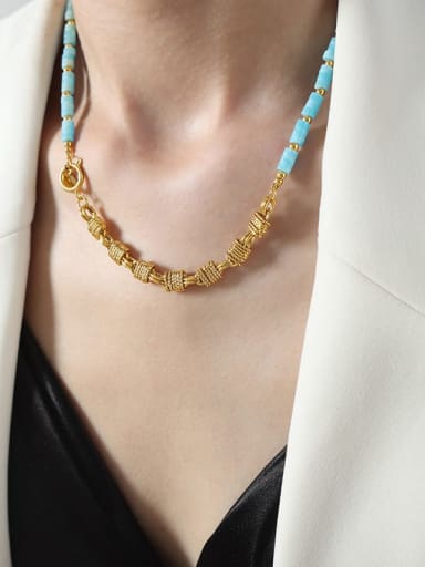 Bohemia Geometric Brass Natural Stone Bracelet and Necklace Set