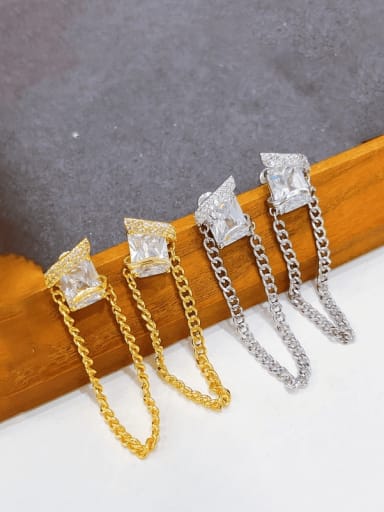 Brass Cubic Zirconia Geometric Tassel  Vintage Earring