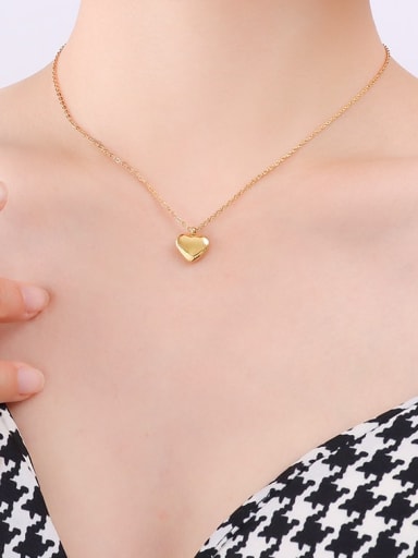 P051 gold peach heart necklace 40 +5cm Titanium Steel Heart Minimalist Necklace