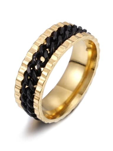 Gold Ring Black Chain Stainless steel Geometric Hip Hop Band Chain Turning Ring