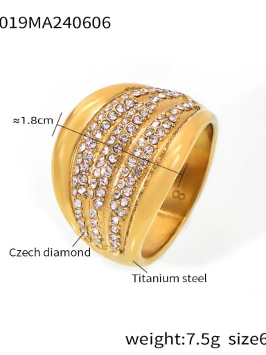 A019 Golden Ring Titanium Steel Cubic Zirconia Geometric Trend Band Ring