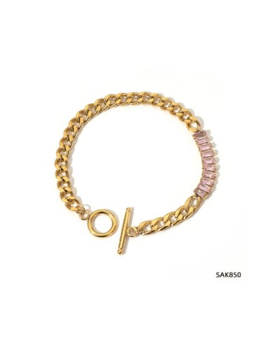 SAK850 Gold Bracelet+ Powder Stainless steel Cubic Zirconia Geometric Hip Hop Link Bracelet