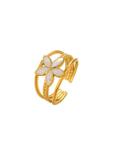Golden Flower Ring White Stainless steel Enamel Flower Hip Hop Stackable Ring
