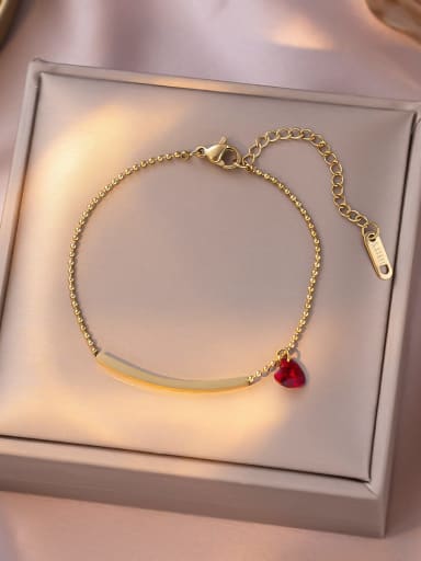 YXF062 Smile Red Diamond Foot Chain Gold Titanium Steel Cubic Zirconia Heart Minimalist Link Bracelet