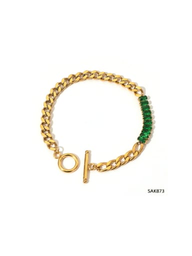 SAK873 Gold Bracelet+ Green Stainless steel Cubic Zirconia Geometric Hip Hop Link Bracelet