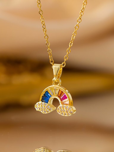 YXL9122 Rainbow Cloud Necklace Gold Titanium Steel Cubic Zirconia Rainbow Dainty Necklace