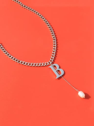 Titanium 316L Stainless Steel Imitation Pearl Tassel  Letter B Vintage Necklace with e-coated waterproof