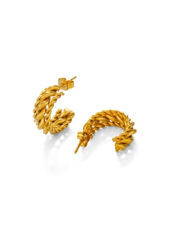 Gold Fried Dough Twists Earrings Stainless steel Twist C Shape Hip Hop Stud Earring