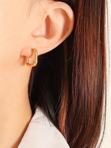 F614 Gold Square Earrings Titanium Steel Hollow Geometric Vintage Huggie Earring
