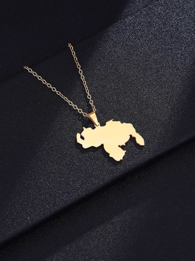 golden Stainless steel Medallion Ethnic Venezuela Map Pendant Necklace