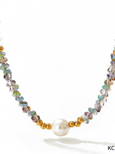 KCD038 Gold White Stainless steel Freshwater Pearl Geometric Trend Beaded Necklace