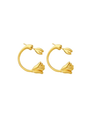 F661 Gold Earrings Brass Flower Minimalist C Shape Stud Earring