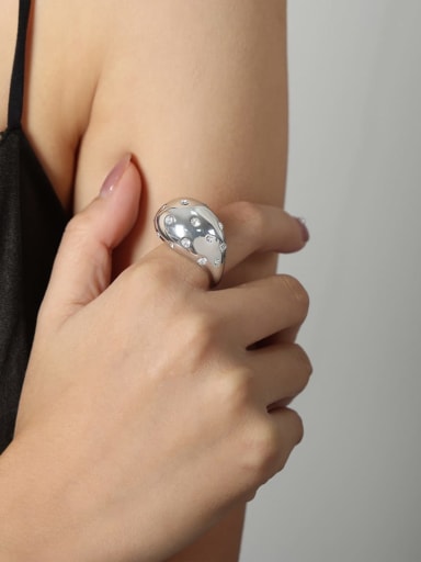 A626 White Diamond Steel Ring Titanium Steel Cubic Zirconia Geometric Trend Band Ring