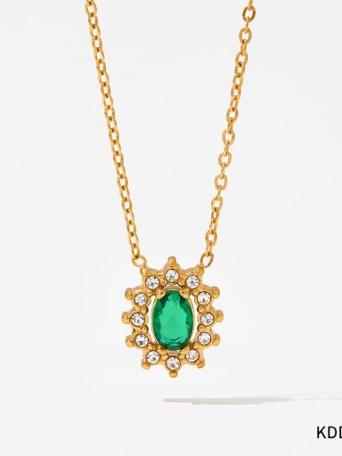 KDD396 Green Stainless steel Cubic Zirconia Flower Dainty Necklace