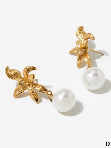 Golden Earrings D2745 Trend Flower Stainless steel Imitation Pearl Earring and Necklace Set