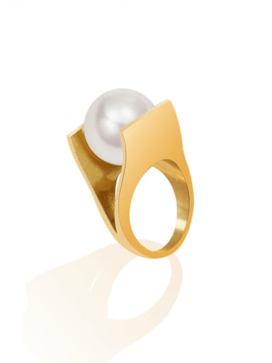 Titanium 316L Stainless Steel Imitation Pearl Geometric Vintage Band Ring with e-coated waterproof
