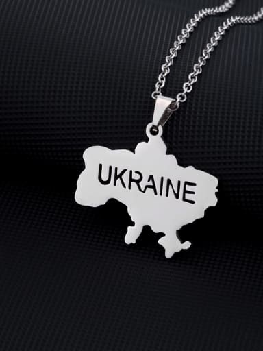 Stainless steel Geometric Ethnic  Ukraine Map Pendant Necklace