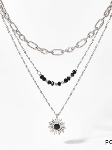 PCD879 Platinum Stainless steel Miyuki Millet Bead Flower Trend Multi Strand Necklace