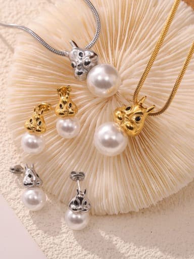 Titanium Steel Imitation Pearl Minimalist Rabbit  Earring and Necklace Set