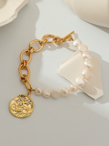Brass Freshwater Pearl Round Dainty Beaded Bracelet