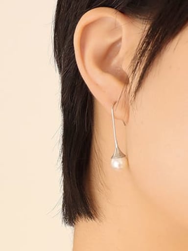 F622 Steel White Pearl Earrings Titanium Steel Imitation Pearl Irregular Vintage Hook Earring