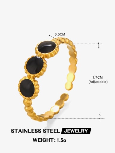 Gold Round Ring Black Stainless steel Enamel Geometric Hip Hop Band Ring