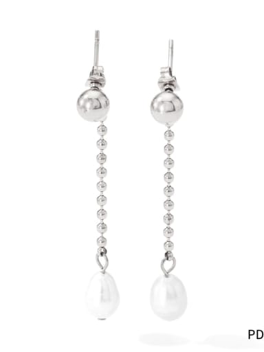 PDE1001 Platinum Stainless steel Freshwater Pearl Water Drop Dainty Threader Earring