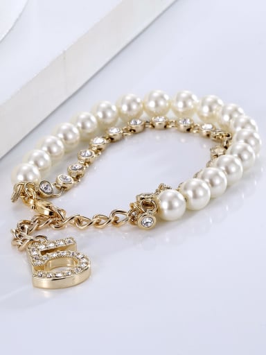 Brass Imitation Pearl Number Dainty Strand Bracelet