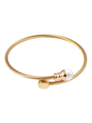Gold oval bracelet Stainless steel Imitation Pearl Hip Hop Irregular Ring Earring And Bracelet Set