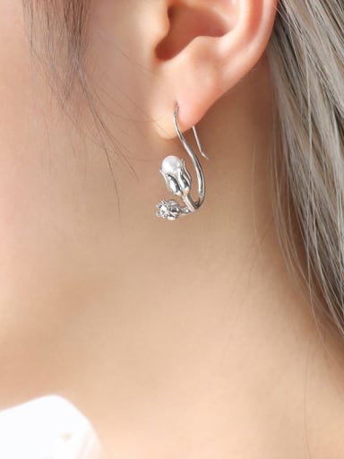 F785 Steel Color Earrings Brass Imitation Pearl Geometric Trend Stud Earring