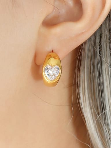 F681 Gold White Glass Stone Earrings Titanium Steel Cubic Zirconia Heart Minimalist Stud Earring