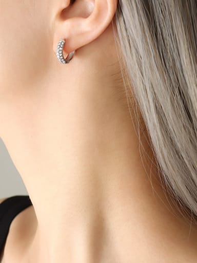F170 steel white Zircon Earrings Titanium Steel Cubic Zirconia Geometric Dainty Hoop Earring