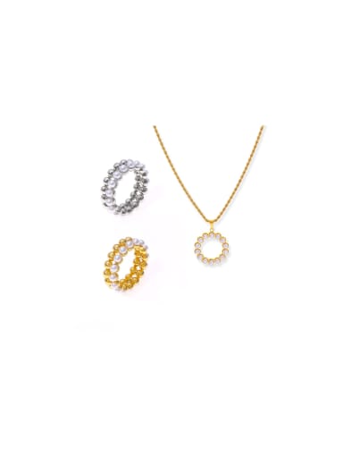 Trend Geometric Titanium Steel Imitation Pearl Ring and Necklace Set