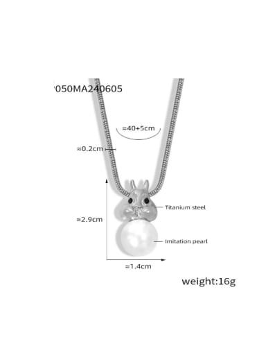 TXP050 Steel Necklace Titanium Steel Imitation Pearl Minimalist Rabbit  Earring and Necklace Set