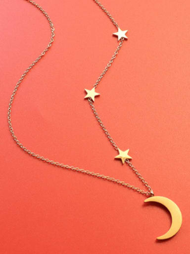 Gold necklace 45+5cm Titanium 316L Stainless Steel Moon Minimalist Multi Strand Necklace with e-coated waterproof