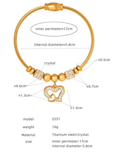 Z251 Gold Bracelet Titanium Steel Cubic Zirconia Geometric Trend Band Bangle
