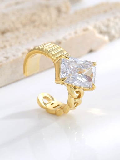 H00485 Gold Brass Cubic Zirconia Geometric Trend Band Ring