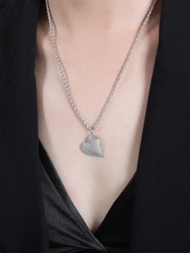 P1589 Steel Necklace 50cm Titanium Steel Minimalist Heart Earring and Necklace Set