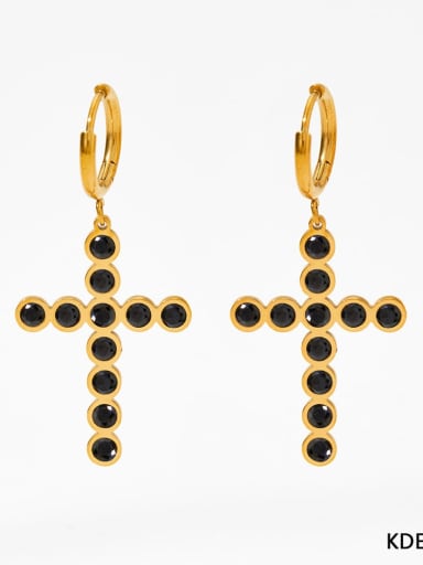 Gold black zircon KDE1274 Stainless steel Cubic Zirconia Cross Trend Stud Earring