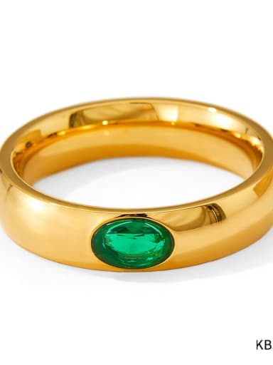 KBJ239 Golden Green Stainless steel Cubic Zirconia Geometric Trend Band Ring