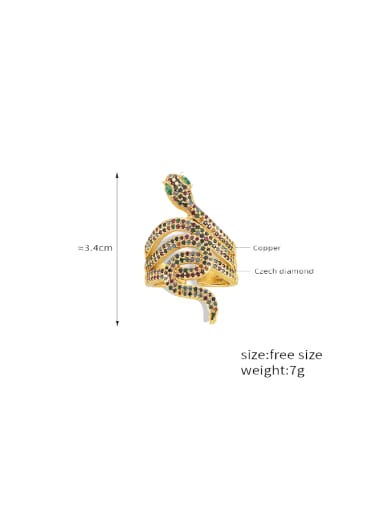A871 Gold+ Colored Brass Rhinestone Snake Hip Hop Band Ring