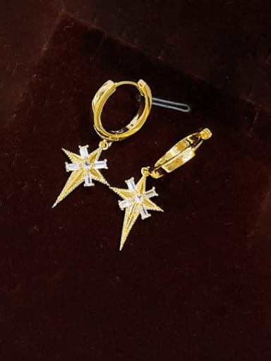 H00729 gold Brass Cubic Zirconia Cross Vintage Huggie Earring