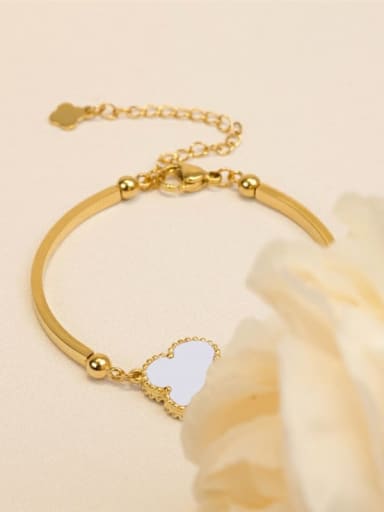 SL239 White Clover Bracelet Gold Titanium Steel Enamel Clover Minimalist Link Bracelet