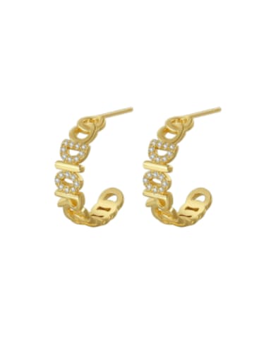 Brass Cubic Zirconia Letter C Shape Minimalist Stud Earring