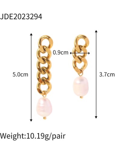 Stainless steel Imitation Pearl Geometric Vintage Asymmetrical  Chain Drop Earring