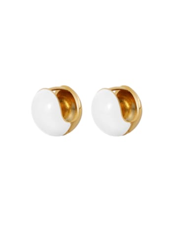 H01024 gold+white Brass Enamel Round  Ball Bohemia Stud Earring