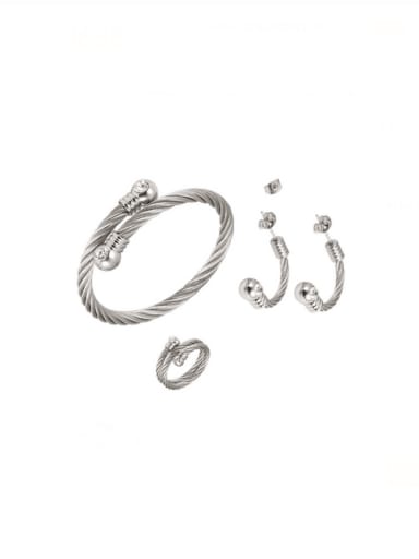 white gold three piece set Stainless steel Cubic Zirconia Hip Hop Irregular Ring Earring And Bracelet Set