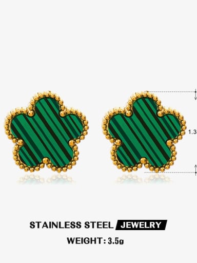 Green earrings Stainless steel Enamel Dainty Flower  Earring and Necklace Set
